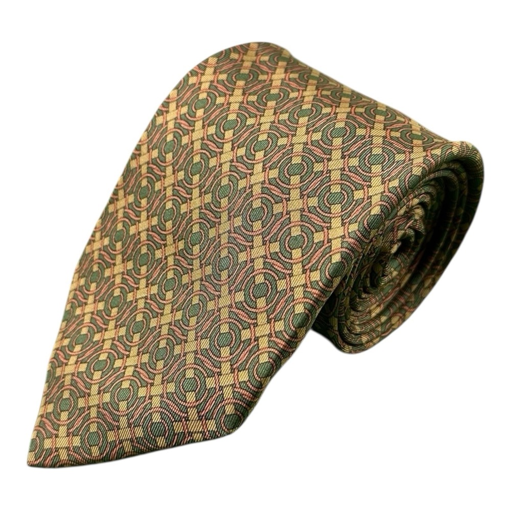 HERMÈS 7319 EA Green Geometric Silk‎ Tie FRANCE 58"/ 3.4" EC